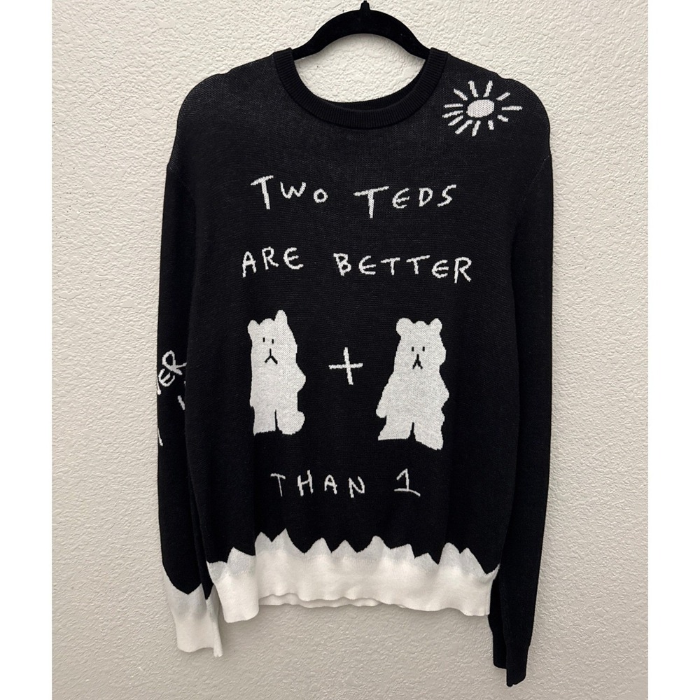 Teddy Fresh Two Teds Are Better Than One Sweater Large Black Graphic Knit